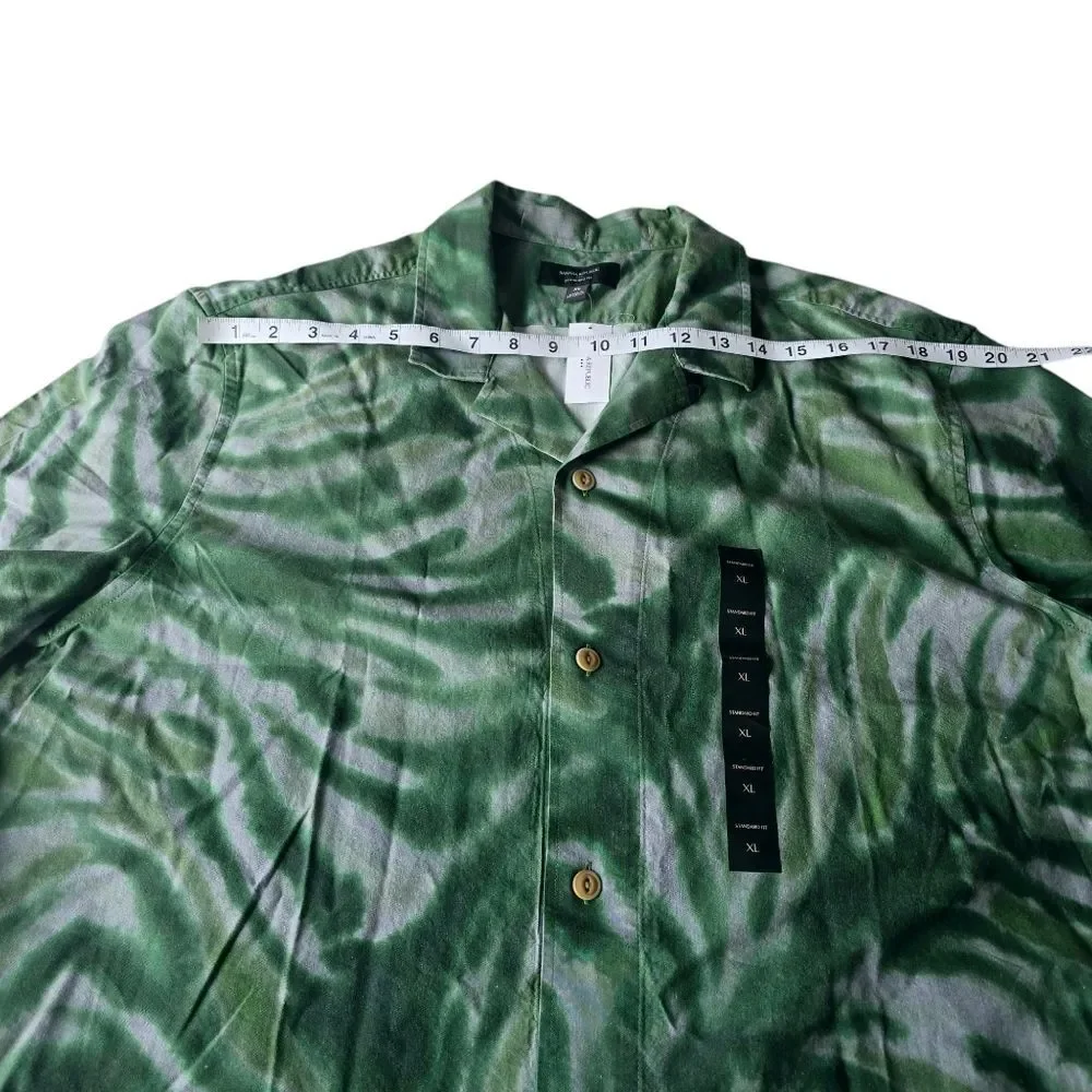 Banana Republic NWT Men Tie‎ Dye Botanical Green Short Sleeve Button Up Shirt XL